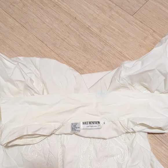 Holt Renfrew Embroidered Button-Down Shirt With Elegant Puffy Sleeves Size 6 - Picture 6 of 6